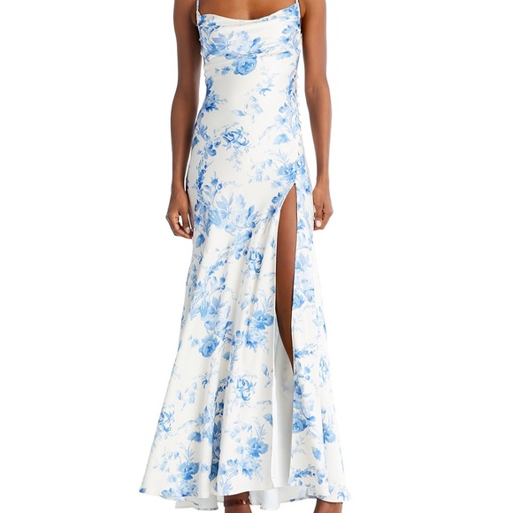 V. Chapman Dresses & Skirts - Floral Blue and White Satin Gown